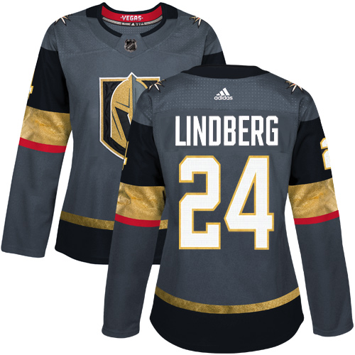 Adidas Vegas Golden Knights #24 Oscar Lindberg Grey Home Authentic Women Stitched NHL Jersey->women nhl jersey->Women Jersey